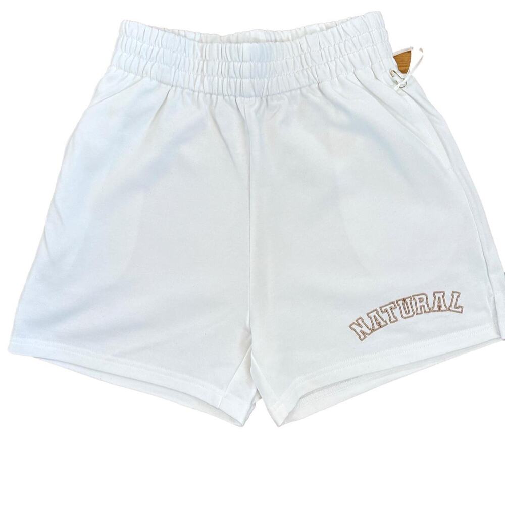 Y2k "Natural" Logo White Bottom Shorts, Medium